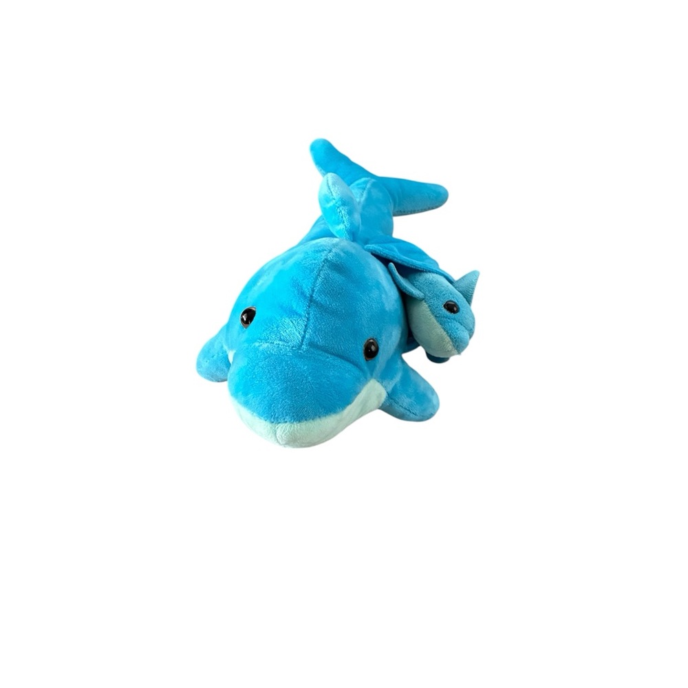 Blue Plush Dolphin Stuffie Stuffed Animal With Baby In Pouch